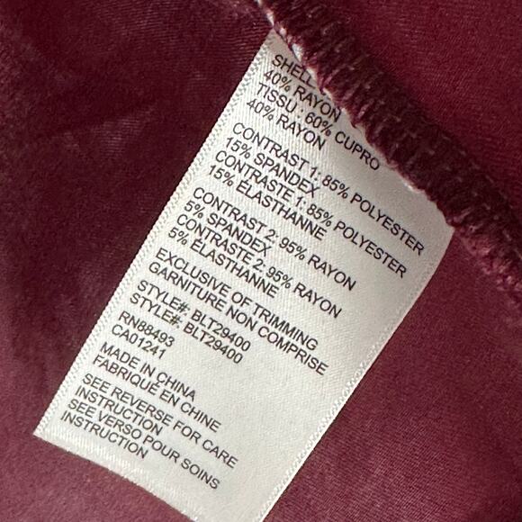 BLANC NOIR Cupro Mesh Shoulder Long Sleeve Top Woman’s Medium‎ Burgundy edgy - Picture 6 of 9